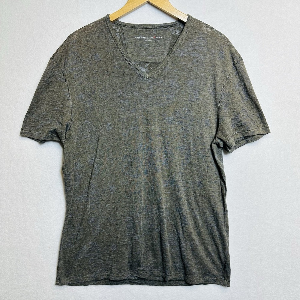 John Varvatos T-Shirt Mens L V-Neck Burnout Heathered  Two Tone Short Sleeve Tee